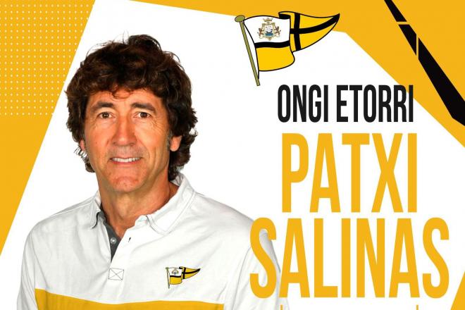 Otros tiempos más felices: Patxi Salinas recibido a su llegada como entrenador del Club Portugalete.