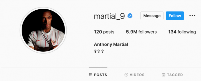 El perfil oficial de Martial en Instagram.