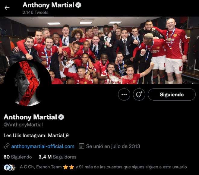 Perfil de Martial en Twitter.