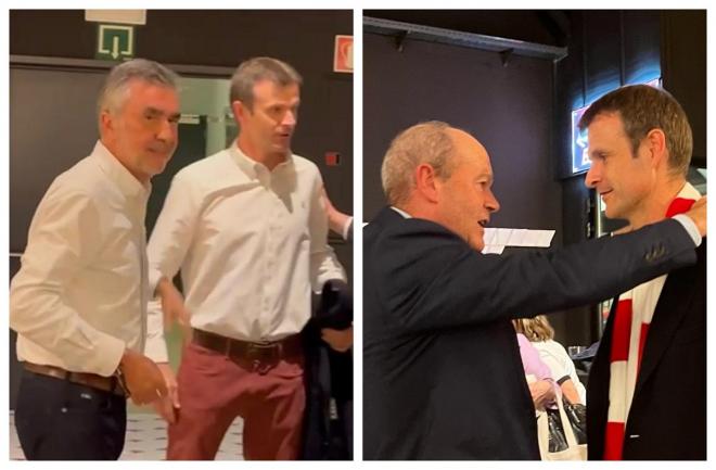 Iñaki Arechabaleta y Ricardo Barkala felicitan a Jon Uriarte tras su proclamación como presidente (Foto: Izan Athletic).
