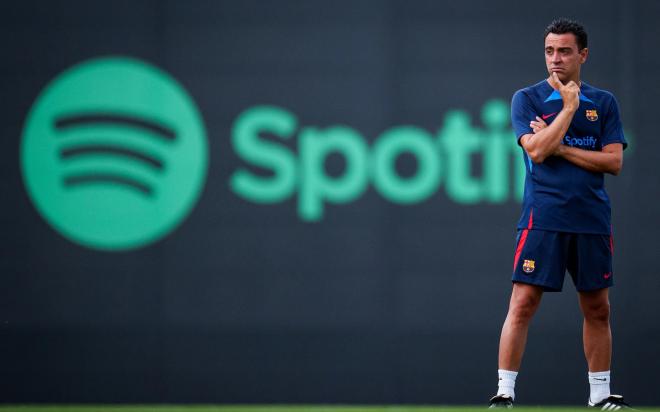 Xavi Hernández, durante un entrenamiento del Barcelona (Foto: FCB).
