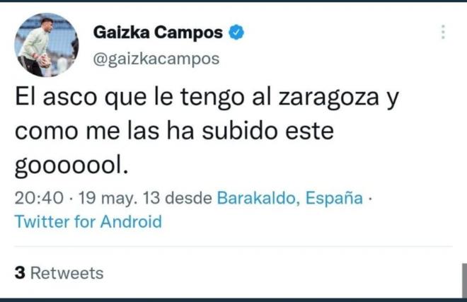 Tweet de Gaizka Campos contra el Real Zaragoza.