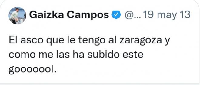 Tweet de Gaizka Campos sobre el Zaragoza (Foto: Twitter)