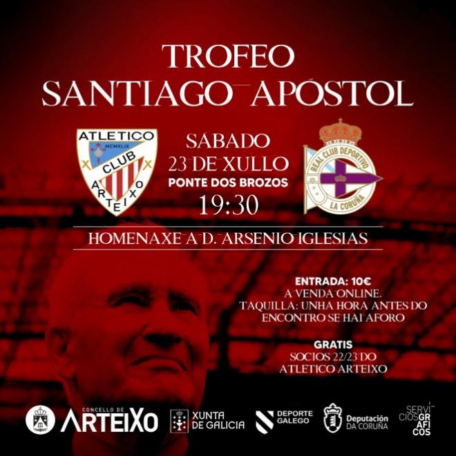 Cartel para el partido entre el Atlético Arteixo y el Deportivo en homenaje a Arsenio Iglesias