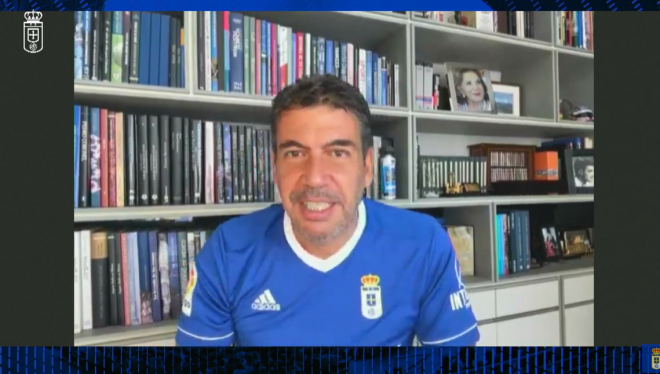 Arturo Elías en la videoconferencia del Real Oviedo