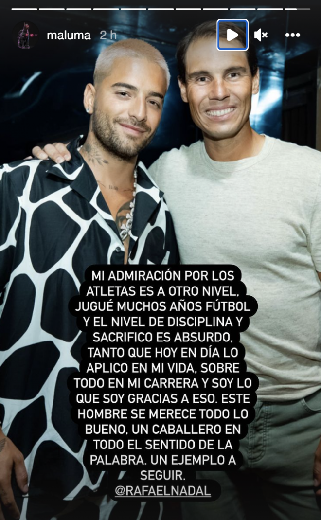 El mensaje de Maluma a Rafa Nadal en Instagram.