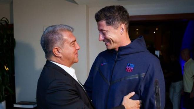 El encuentro entre Laporta y Lewandowski en Miami como nuevo jugador del Barça.
