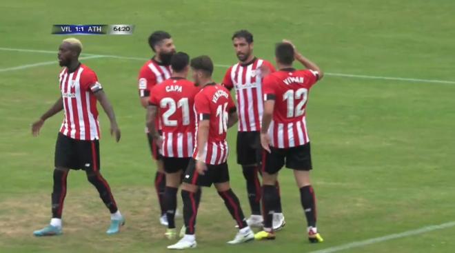 Raúl García celebra su tanto ante el Bochum. (Captura de pantalla: Athletic Club)