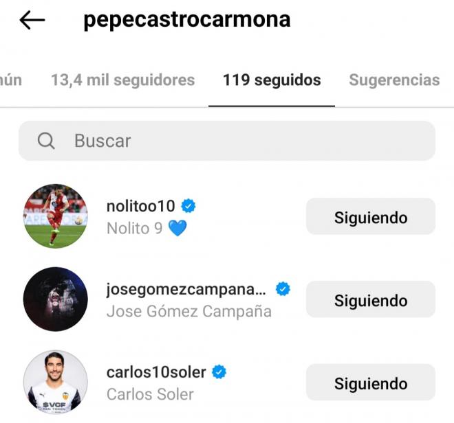 Pepe Castro sigue a Carlos Soler en Instagram