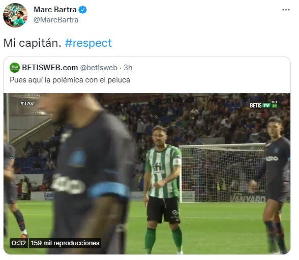 El tuit de Marc Bartra sobre Joaquín Sánchez.