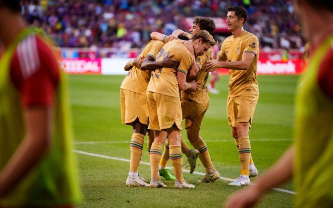 Los jugadores del Barça celebran uno de los goles en Nueva York (Foto: FCB).