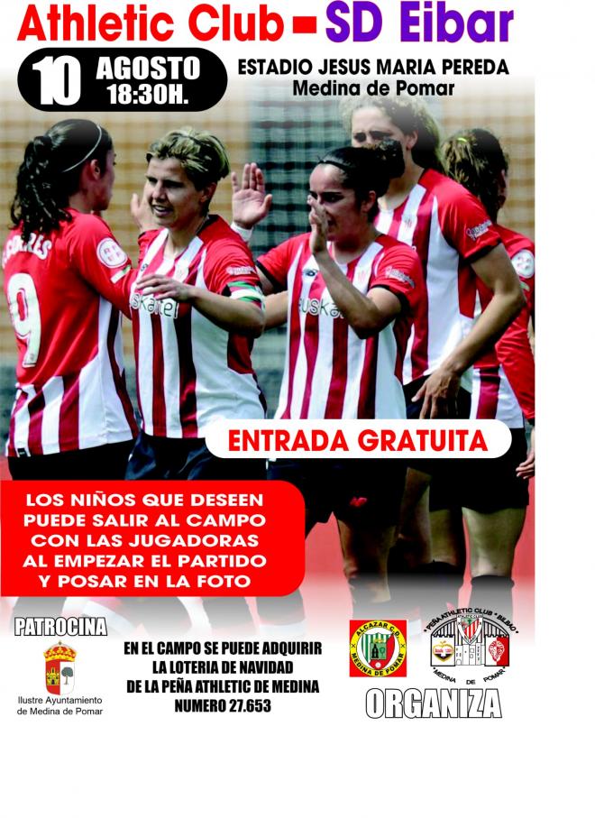 El Athletic Club femenino se mide, el miércoles 10 de agosto, a la SD Eibar en Medina de Pomar, Burgos.