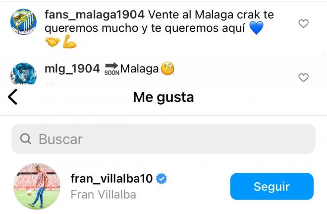 Captura de pantalla del perfil oficial de Fran Villalba en Instagram