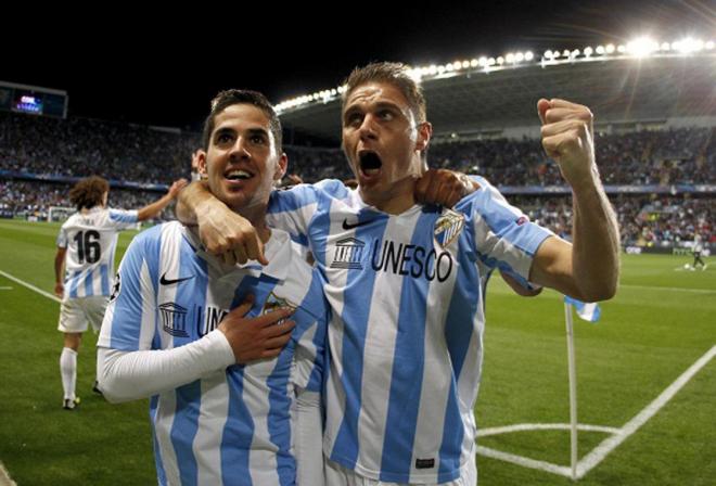 Joaquín e Isco, celebrando un gol con el Málaga.