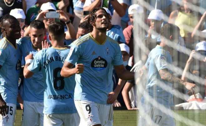 Gonçalo Paciencia celebrando su gol ante el Espanyol (Foto: RC Celta).