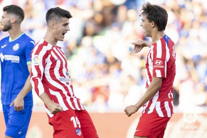 Álvaro Morata y Joao Félix celebran el 0-1 del Atlético de Madrid ante el Getafe (Foto: LaLiga).