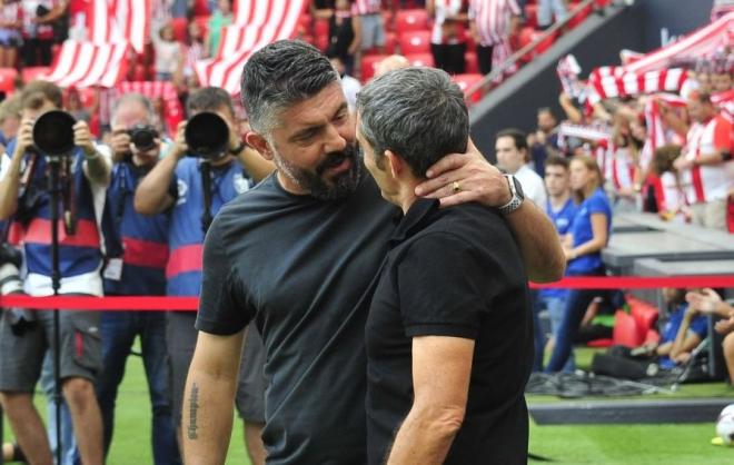 Saludo entre Gattuso y Valverde en el Athletic-Valencia (Foto: LaLiga)