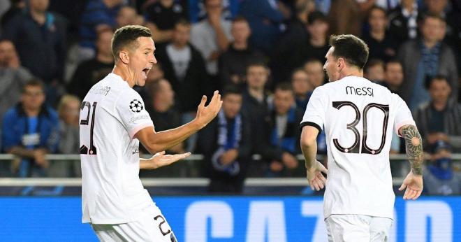 Ander Herrera y Leo Messi celebran un gol con el PSG galo (Foto: Champions League).