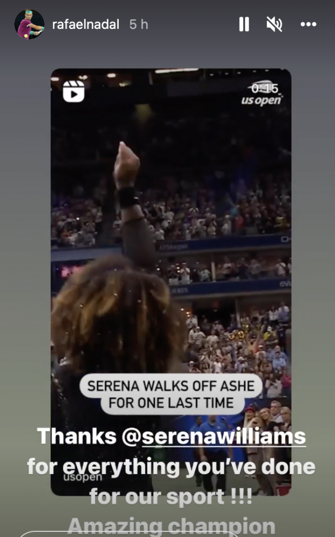 Mensaje de Rafa Nadal a Serena Williams en instagram.