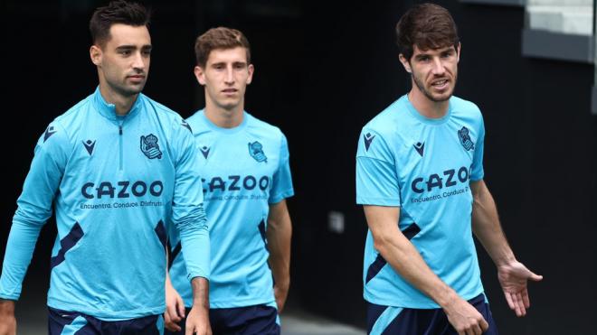 Brais Méndez, Aihen Muñoz y Aritz Elustondo salen a un entrenamiento (Foto: Real Sociedad).