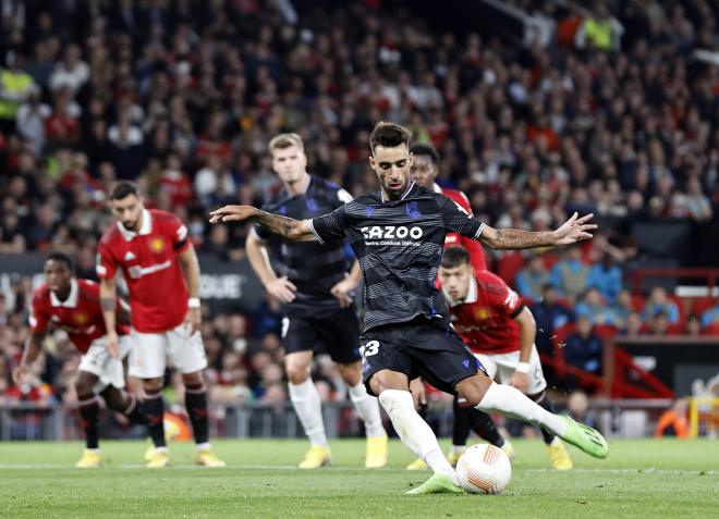 Celebración del gol de Brais Méndez durante el Manchester United-Real Sociedad de Europa League (