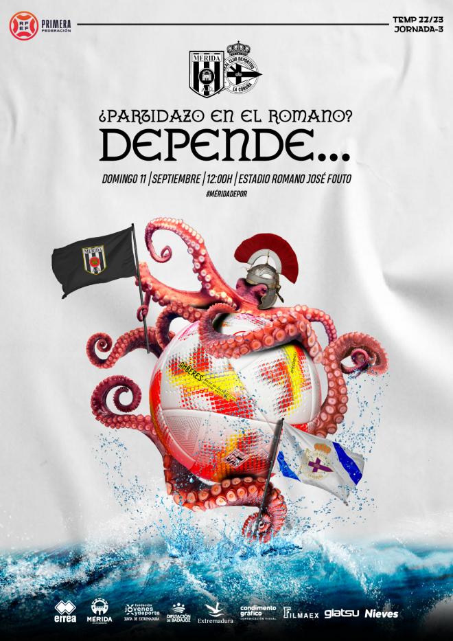 Cartel del Mérida para el partido ante el Deportivo
