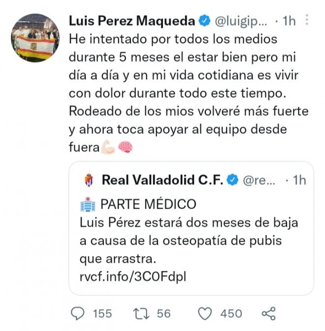 Luis Pérez explica su esfuerzo por jugar (Foto: Twitter).
