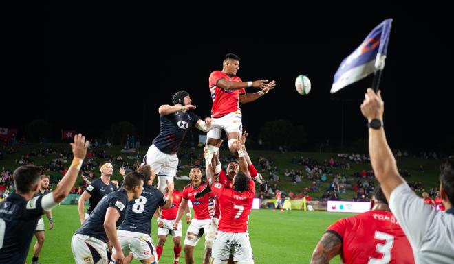 La selección de rugby de Tonga, en un partido internacional.