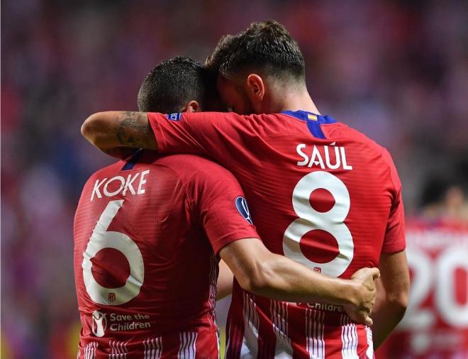 Saúl y Koke celebran un gol del Atlético de Madrid.