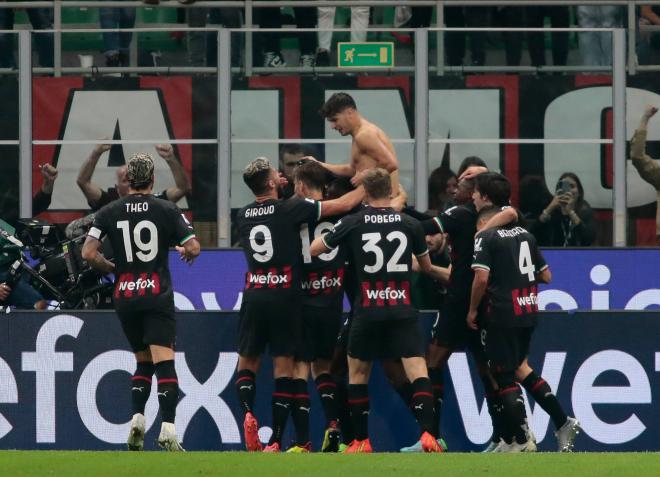 Brahim Díaz celebra su golazo en el Milan-Juventus (Foto: Cordon Press).