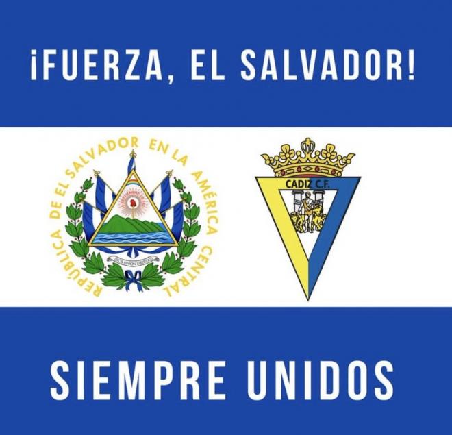 Mensaje de solidaridad del Cádiz CF con El Salvador (Foto: Cádiz CF)