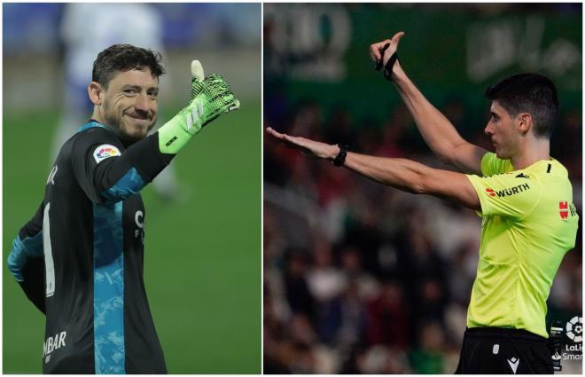 Imágenes de Cristian Álvarez y Busquets, árbitro del Racing - Zaragoza.
