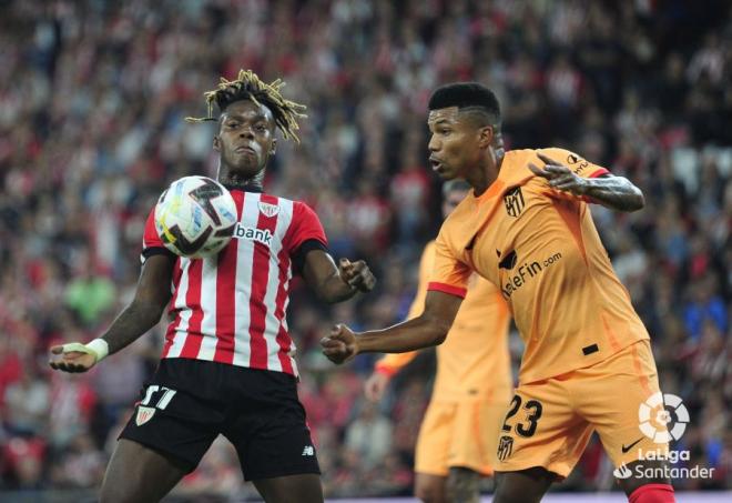 Nico Williams, durante el partido ante el Atlético en San Mamés (Foto: LaLiga).