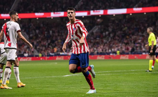 Álvaro Morata celebra su gol en el Atlético-Rayo (Foto: Cordon Press).