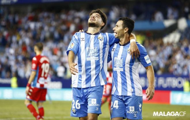 Dani Lorenzo y Rubén Castro celebran el tercer gol al Lugo (Foto: MCF).