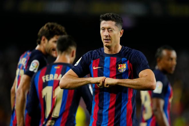 Robert Lewandowski celebra su gol en el Barcelona-Villarreal (Foto: LaLiga).