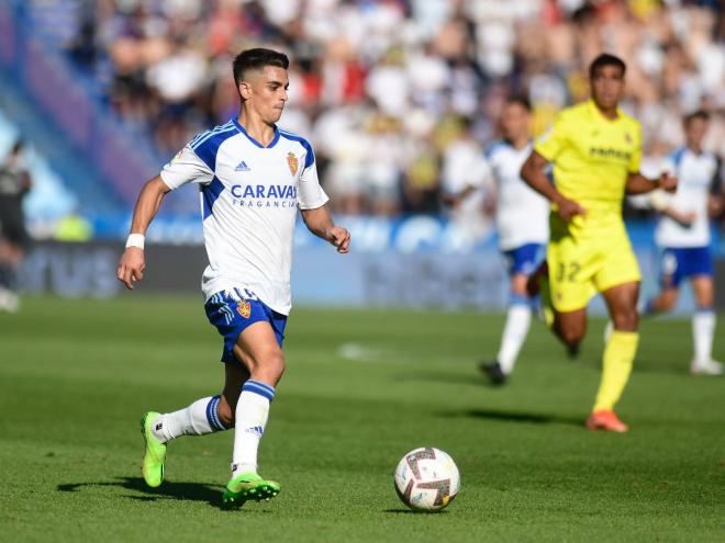 Sergio Bermejo, durante el Zaragoza- Villarreal B (Foto: Twitter Real Zaragoza)