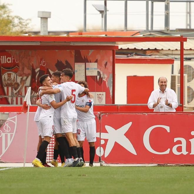 Celebración del gol del Sevilla ante el Copenhague (Foto: SFC).