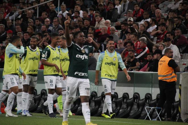 Joan Laporta se cae de la puja por Endrick, que celebra su primer gol con el Palmeiras (Foto: Cordón Press).