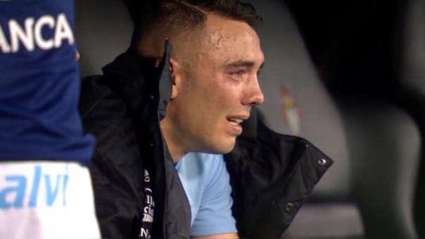 Aspas llorando en el banquillo (Foto: Bein Sports).