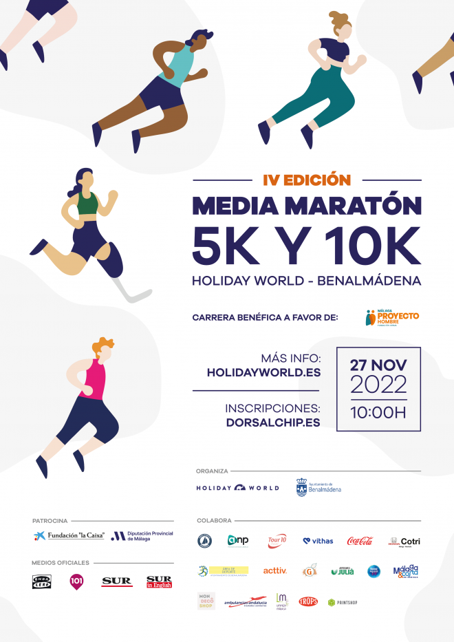 Poster de la IV Media Maratón, 5K y 10K Holiday World Benalmádena.