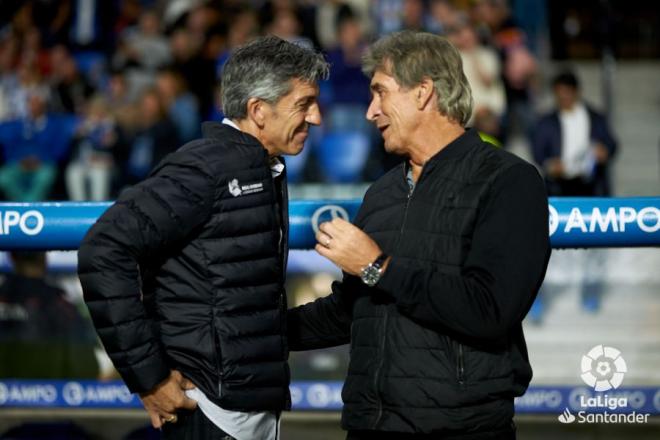 Imanol Alguacil y Manuel Pellegrini, en el Real Sociedad-Betis del Reale Arena (Foto: LaLiga).