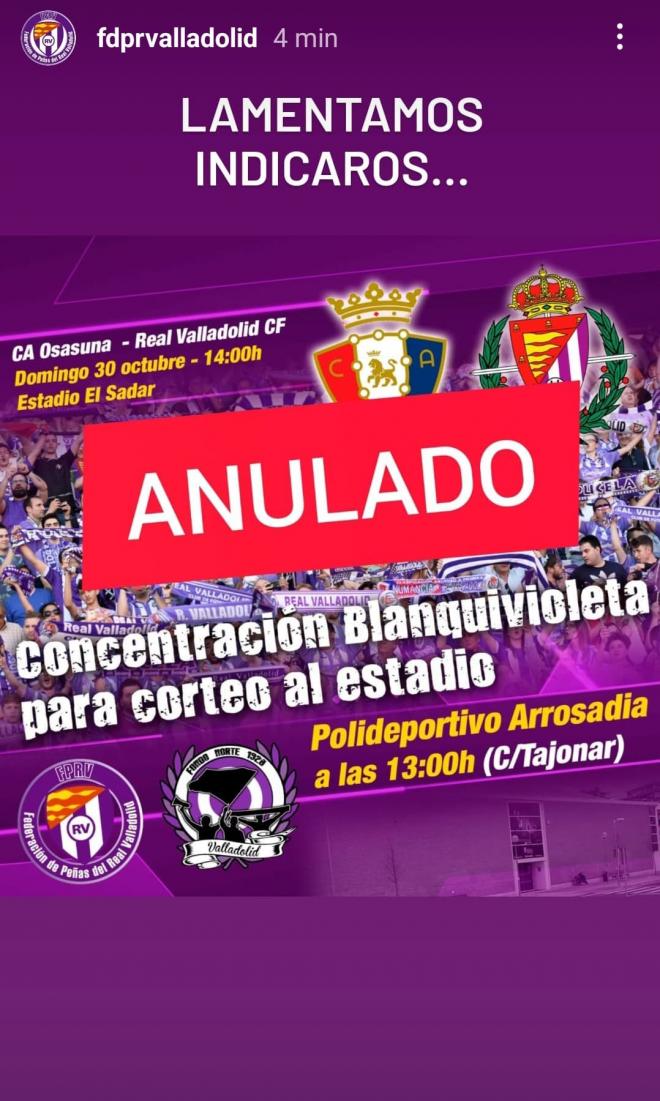 Comunicado de la Federación de Peñas del Real Valladolid.