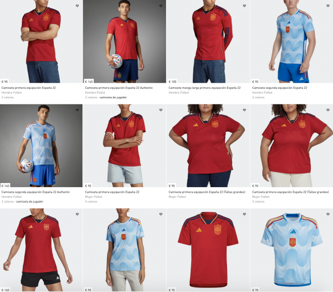 Los precios de las camisetas de España para Qatar 2022.