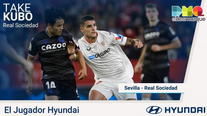 Take Kubo, Jugador Hyundai del Sevilla-Real Sociedad.