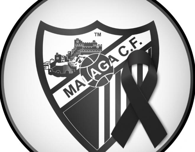 Escudo malaguista con un crespón negro. (Foto: Málaga CF)