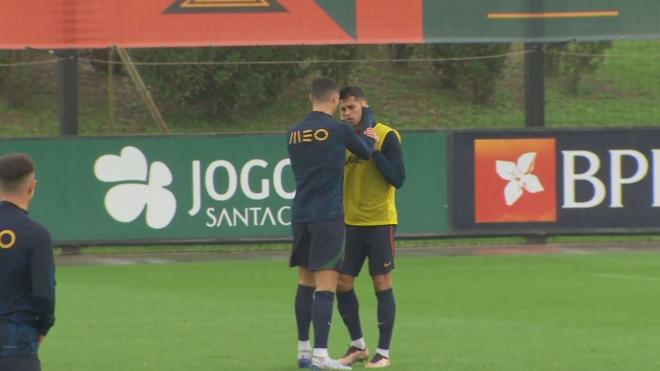 Cristiano tiene un gesto con Cancelo que no le gusta nada en el entrenamiento de Portugal