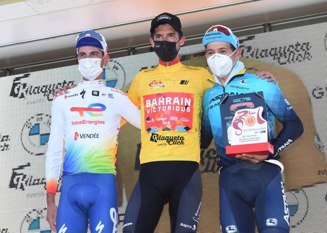 Wouter Poels, Cristian Rodríguez y Miguel Ángel López en la Vuelta de Andalucía 2022 (Foto: Cordon Press).
