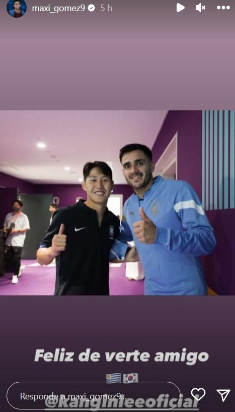 Maxi Gómez y Kang In, el reencuentro en el Mundial de Qatar 2022 (Foto: Instagram @maxi_gomez9).