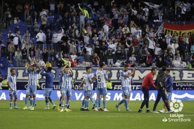 Celebración del triunfo del Málaga ante la Ponferradina (Foto: LaLiga).